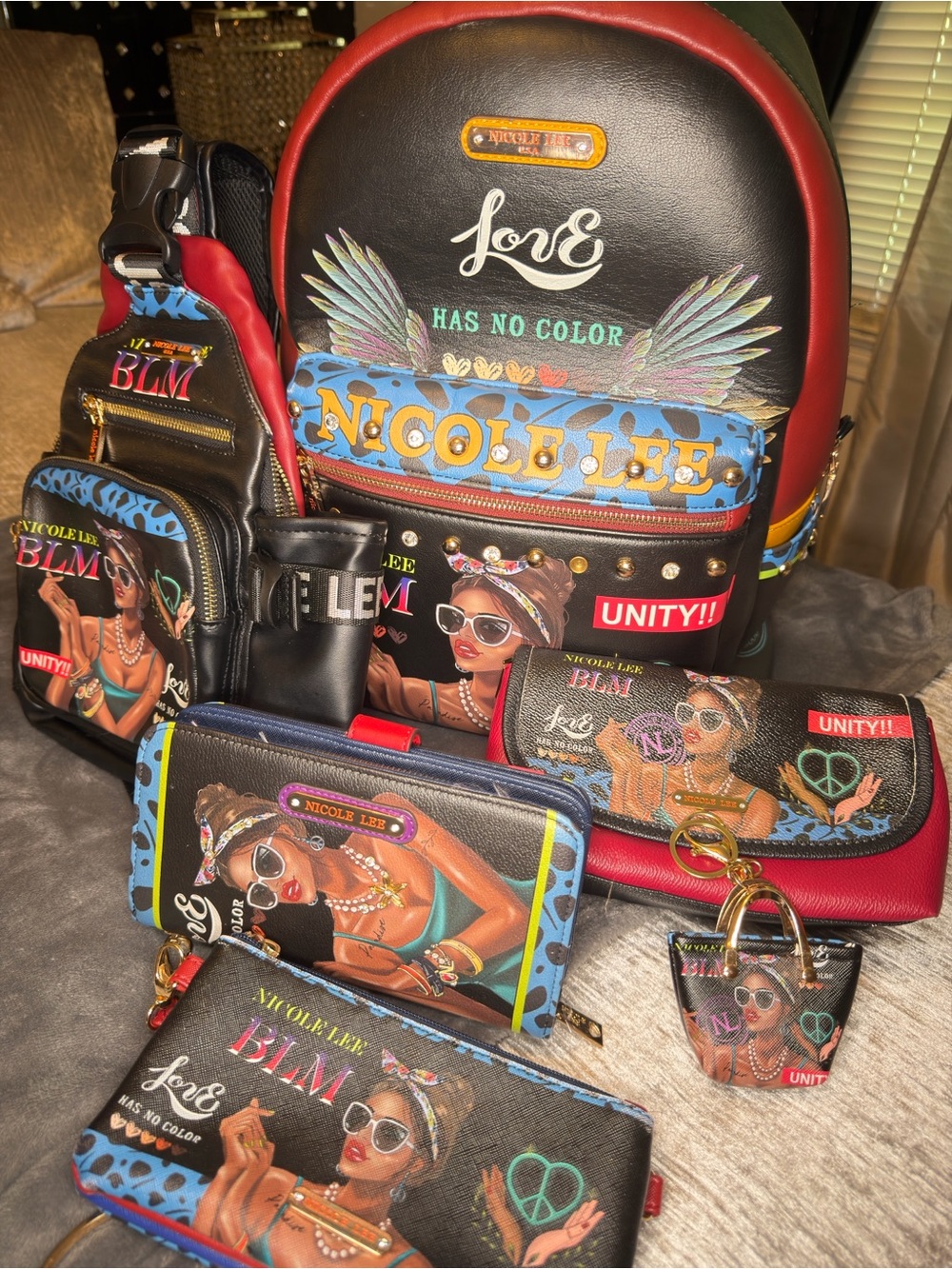 Nicole Lee Black, Red & Blue 'Love Has No Color' Graphic Backpack